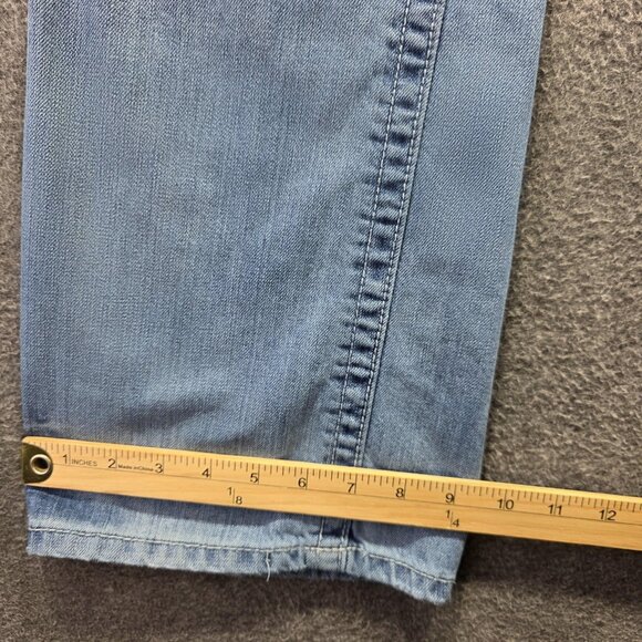 BKE Carter Jeans Mens 34L Blue Light Wash Distressed Straight Leg Patchwork - Picture 11 of 11